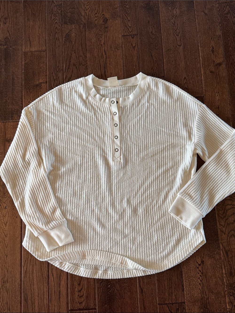White Crow Cream Waffle-Knit Snap Henley Long Sleeve Top